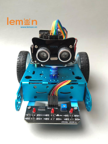 Bộ Xe Robot Microbit Khung Nhôm - Xe BBC Micro:bit Stem Dò Đường, Tránh Vật Cản, Điều Khiển Từ Xa Qua Điện Thoại