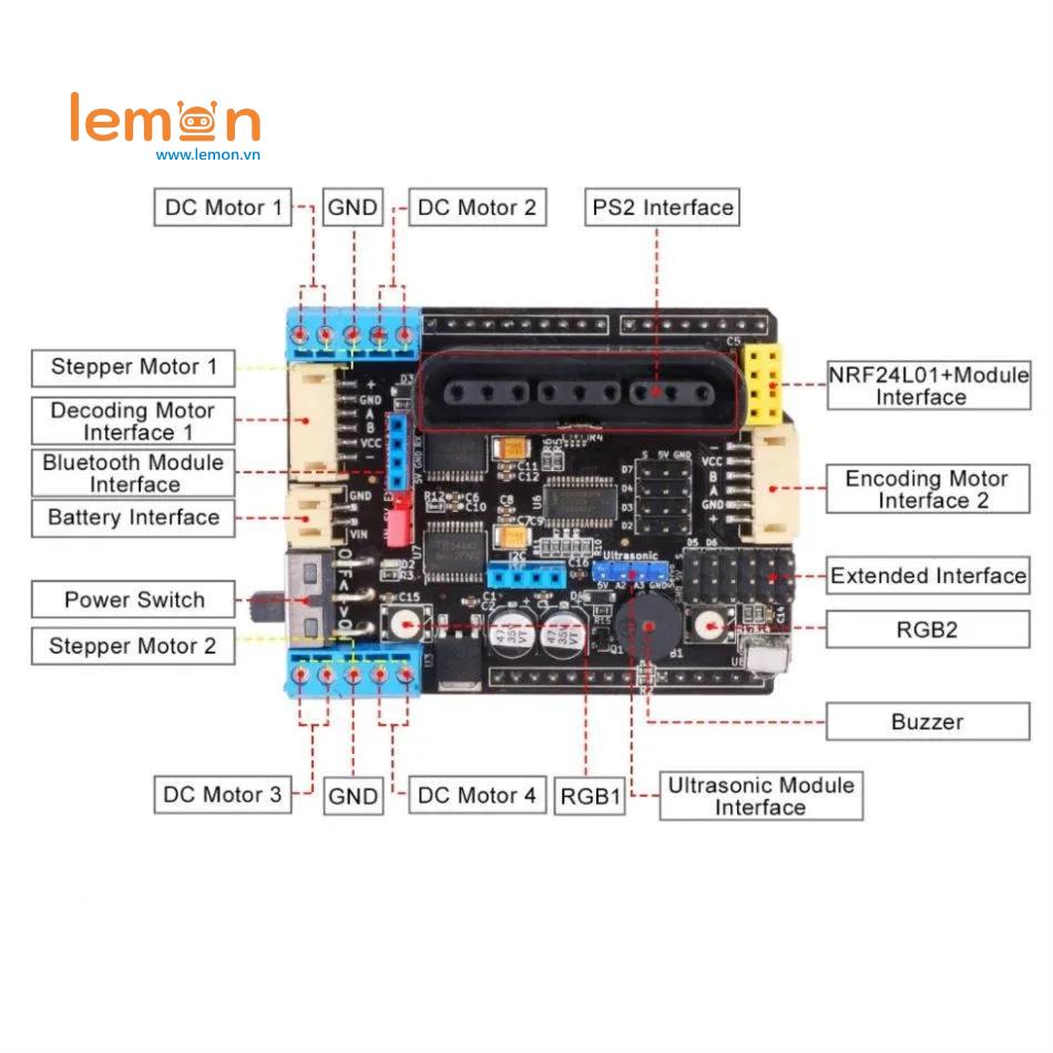 Mạch điều khiển đa năng Robot Motor Driver Shield Board Arduino - PS2, WIFI, BLUETOOTH, IR