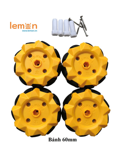 [Rẻ vô địch] Bộ 4 Bánh xe Mecanum đa hướng 52mm, 60mm, 80mm, 96mm, 100cm đầy đủ