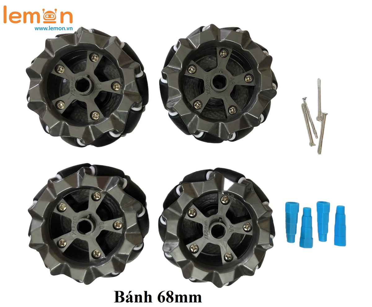 [Rẻ vô địch] Bộ 4 Bánh xe Mecanum đa hướng 52mm, 60mm, 80mm, 96mm, 100cm đầy đủ