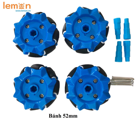 [Rẻ vô địch] Bộ 4 Bánh xe Mecanum đa hướng 52mm, 60mm, 80mm, 96mm, 100cm đầy đủ