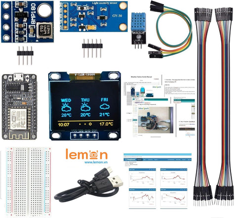 Bộ Trạm Thời Tiết Kit Wifi ESP8266 -  Bộ Kit Học Tập Trạm Khí Tượng STEM Arduino IDE IoT Weather Station Starter Kit